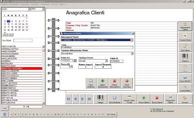  GP5 software gestione palestre anagrafica cliente inserimento abbonamento